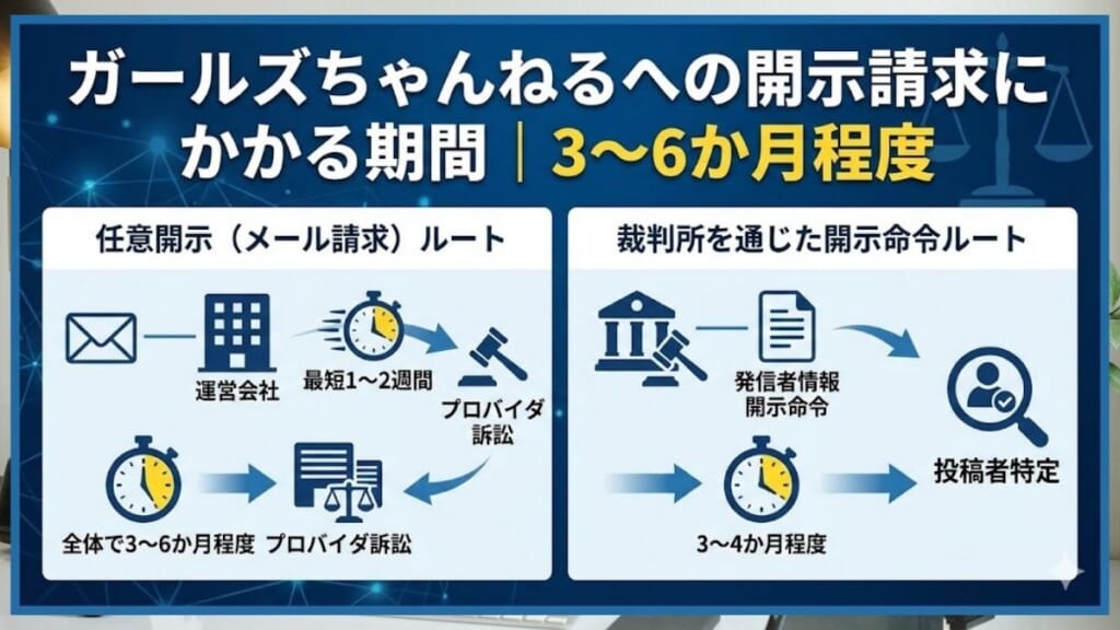 ガールズちゃんねるへの開示請求にかかる期間|3~6か月程度