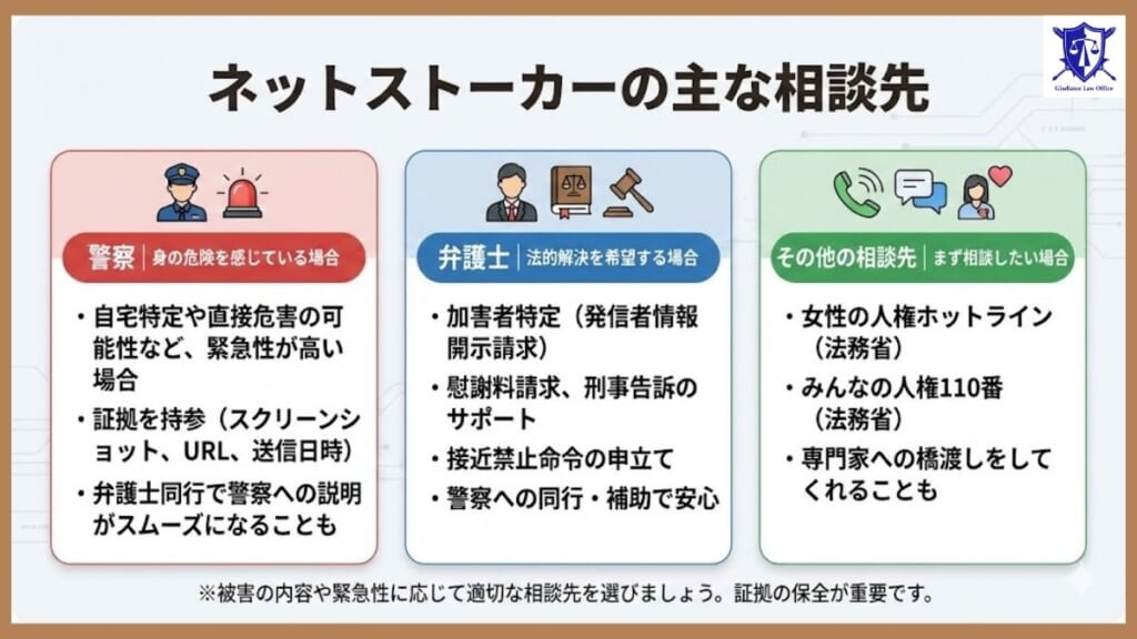 ネットストーカーの主な相談先