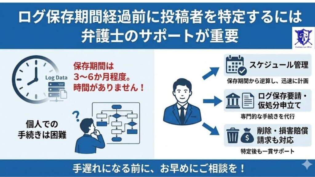 ログ保存期間経過前に投稿者を特定するには弁護士のサポートが重要