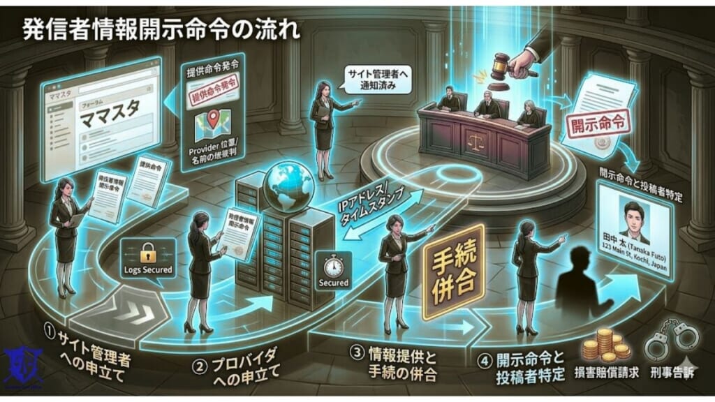 投稿者を特定するための発信者情報開示命令の流れ