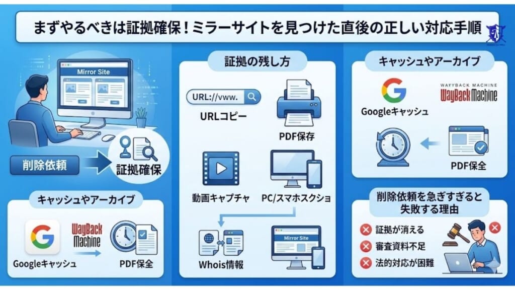 まずやるべきは証拠確保！ミラーサイトを見つけた直後の正しい対応手順