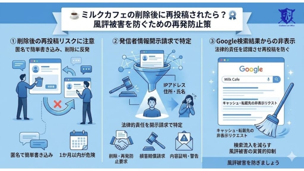 ミルクカフェの削除後に再投稿されたら？風評被害を防ぐための再発防止策