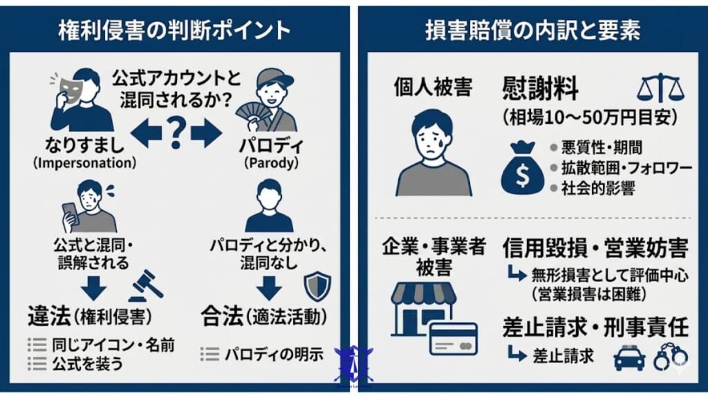 Twitter(X)のなりすましをしている人に対する損害賠償請求