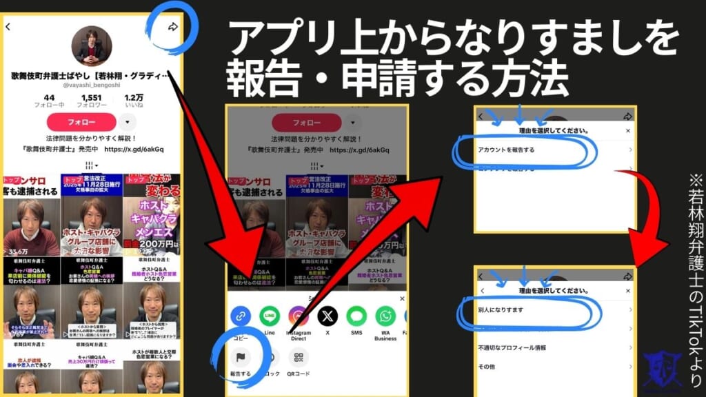アプリ上からなりすましを報告・申請する方法