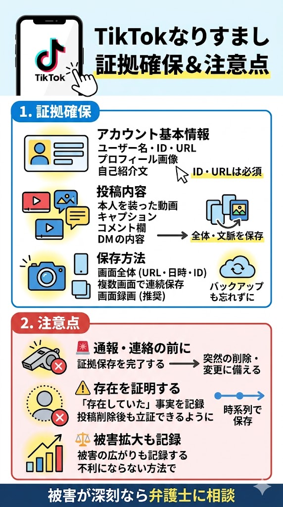 TikTokのなりすましアカウントに関する証拠確保と事実整理