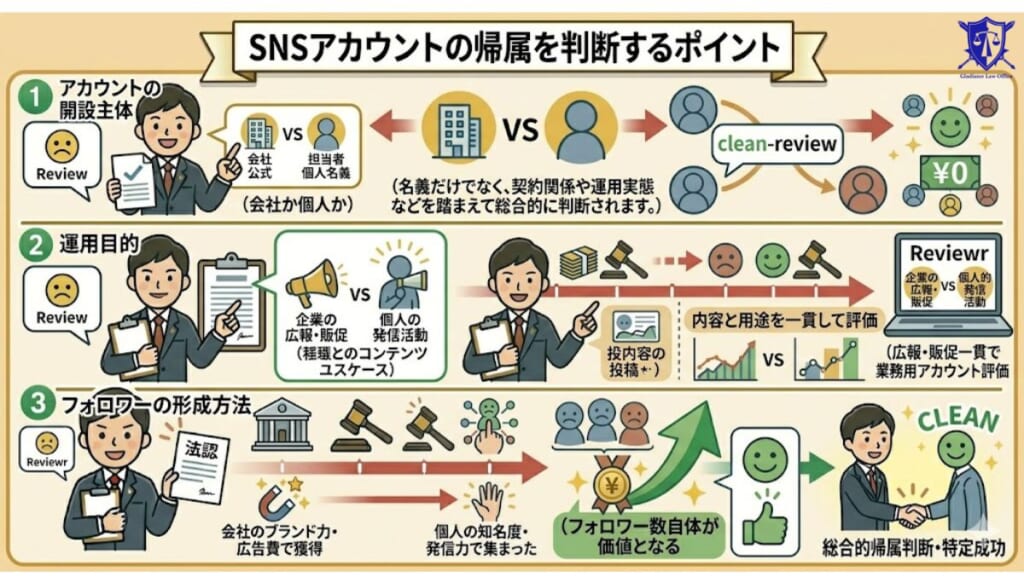 SNSアカウントの帰属を判断するポイント