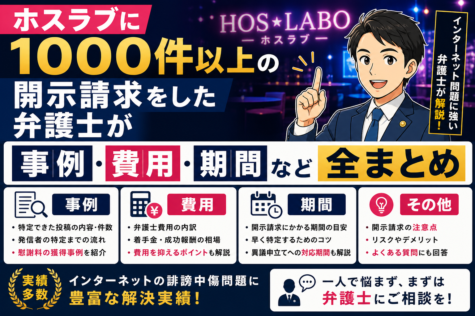 ホスラブに1000件以上の開示請求をした弁護士が事例・費用・期間など全まとめ