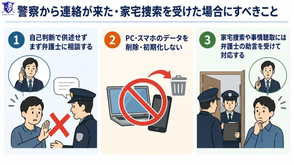 警察から連絡が来た・家宅捜索を受けた場合にすべきこと