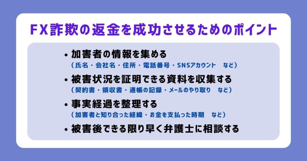 FX詐欺の返金を成功させるためのポイント