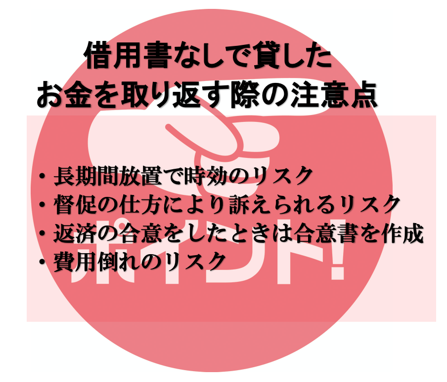 借用書なしで貸したお金を取り返す時の注意点