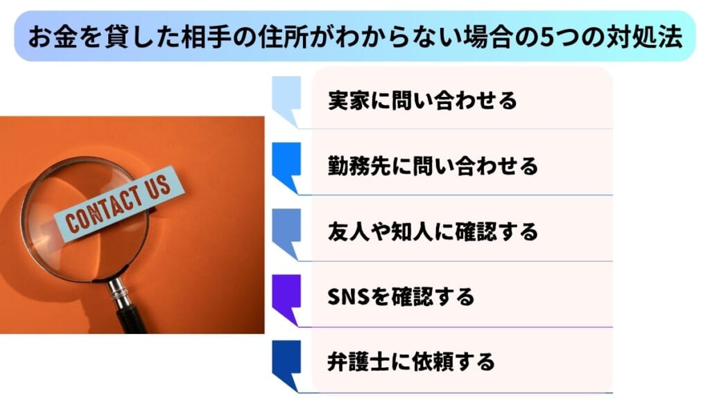 お金を貸した相手の住所がわからない場合の５つの対処法