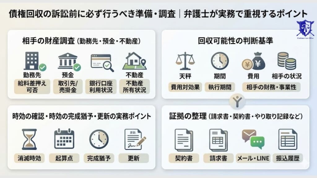 債権回収の訴訟前に必ず行うべき準備・調査|弁護士が実務で重視するポイント