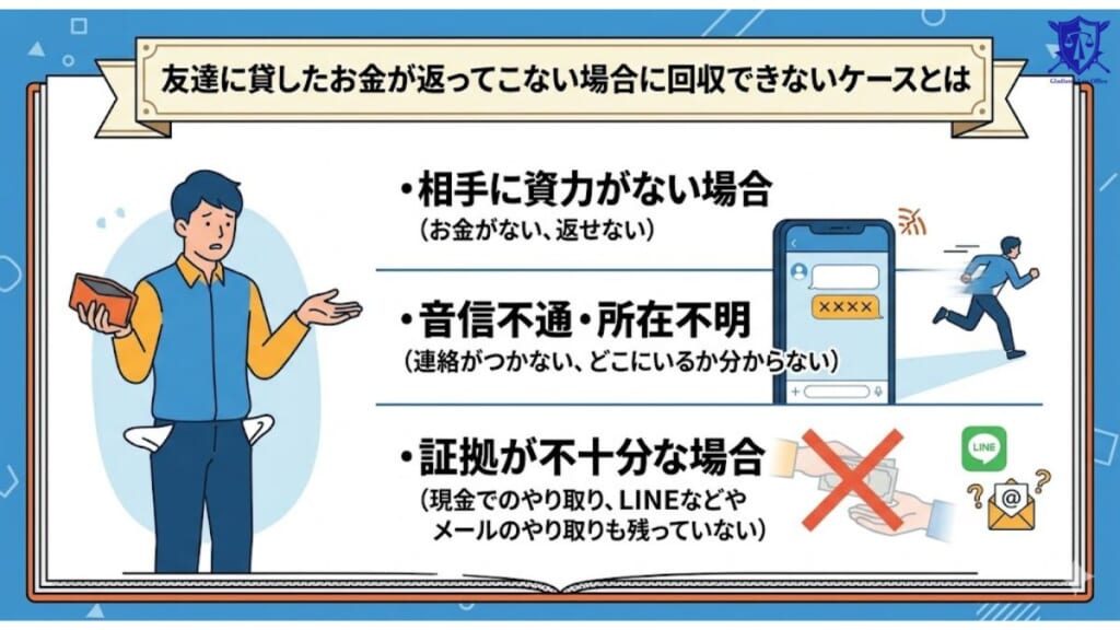 友達に貸したお金が返ってこない場合に回収できないケースとは