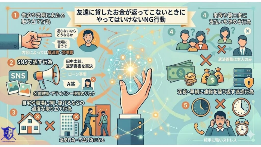 友達に貸したお金が返ってこないときにやってはいけないNG行動