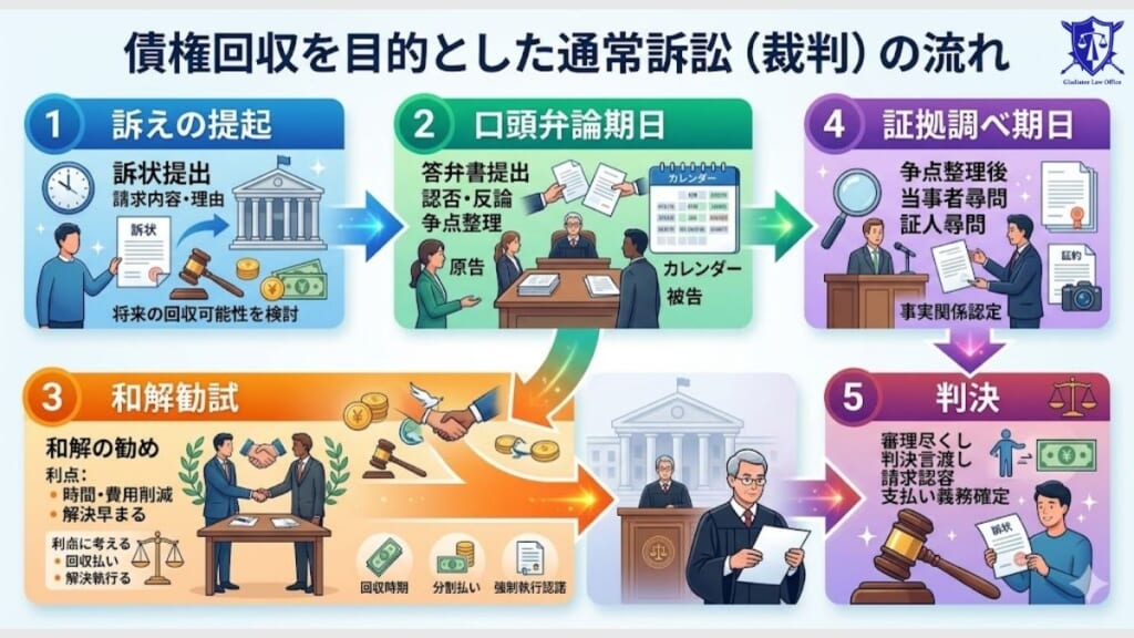 債権回収を目的とした通常訴訟(裁判)の流れ