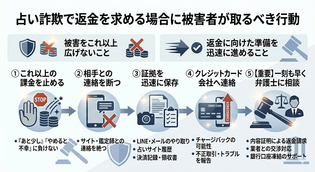 占い詐欺で返金を求める場合に被害者が取るべき行動