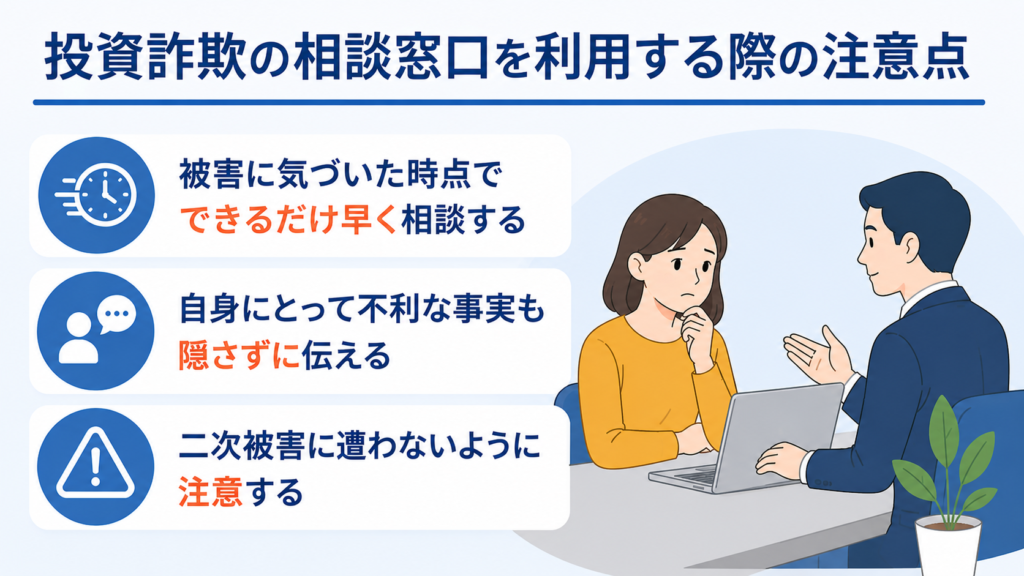 投資詐欺の相談窓口を利用する際の注意点