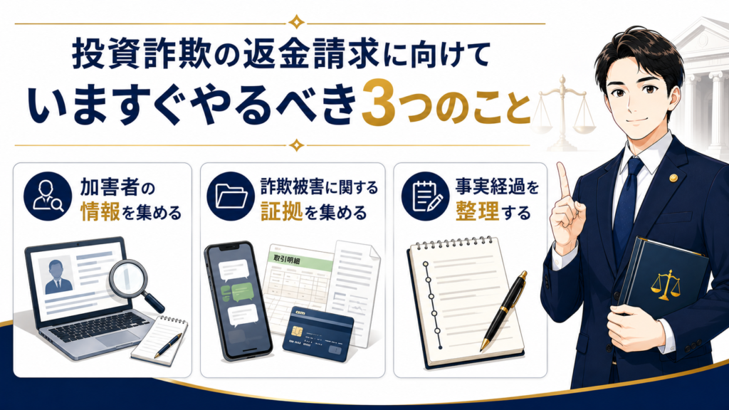 投資詐欺に返金請求に向けていますぐやるべき3つのこと