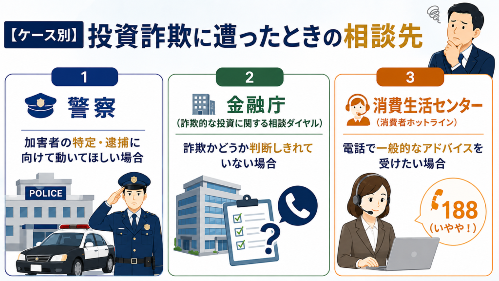 【ケース別】投資詐欺に遭ったときの相談先