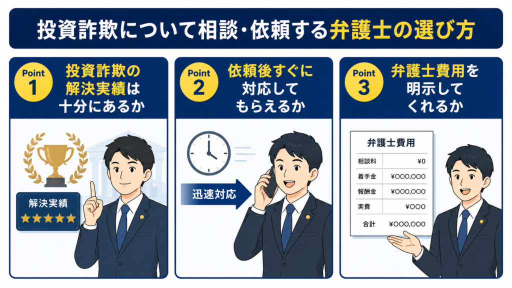 投資詐欺について相談・依頼する弁護士の選び方