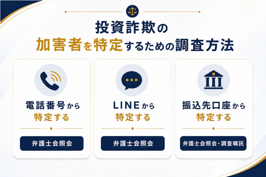 投資詐欺の加害者を特定するための調査方法
