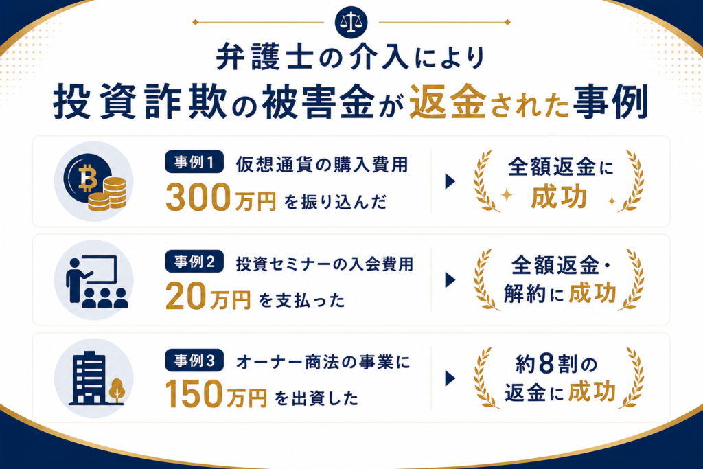 弁護士介入により投資詐欺の被害額が返金された事例