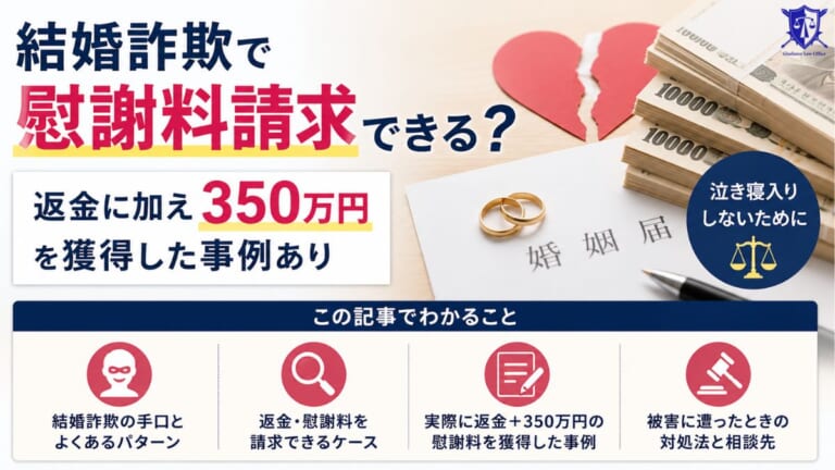 結婚詐欺で慰謝料請求できる？返金に加え350万円を獲得した事例あり