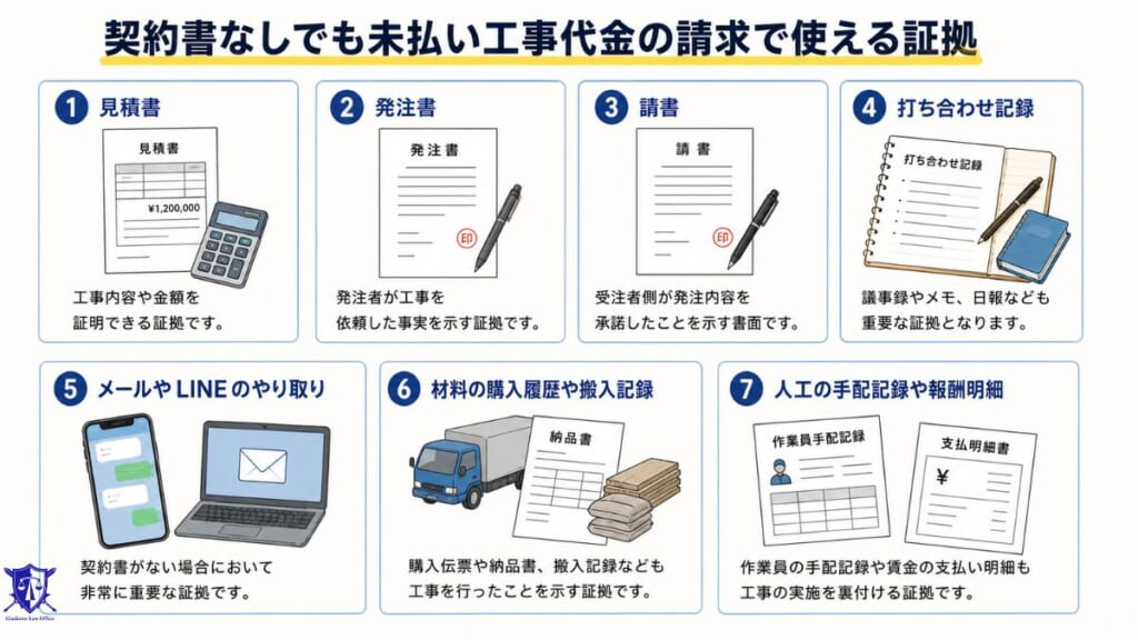 契約書なしでも未払い工事代金の請求で使える証拠