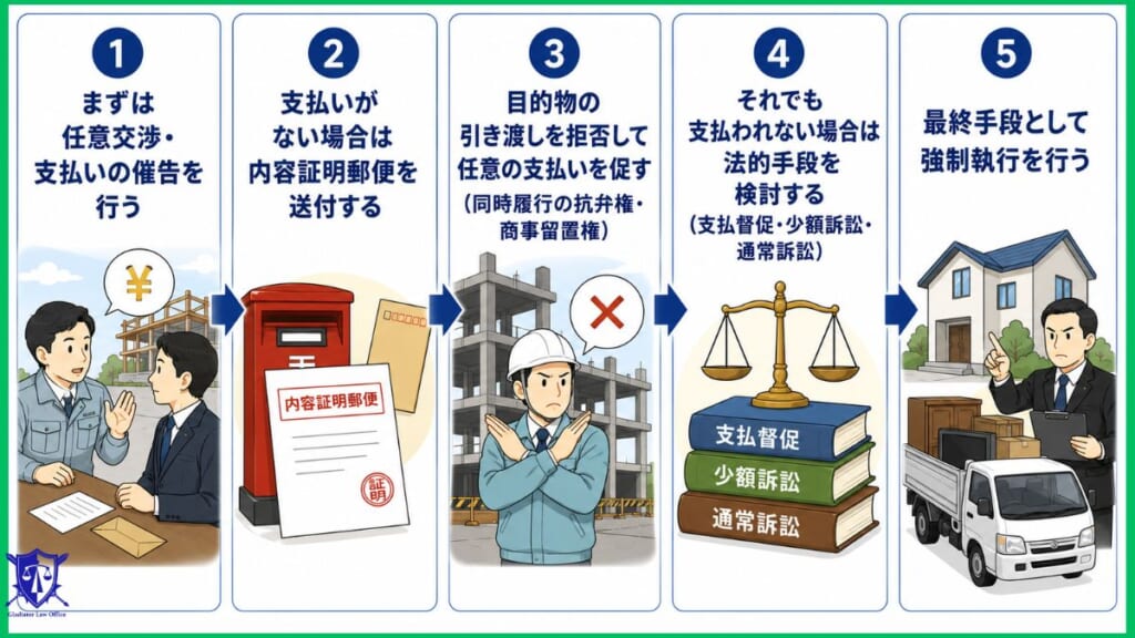契約書なしで未払い工事代金を回収するための流れ|優先順位に沿って解説