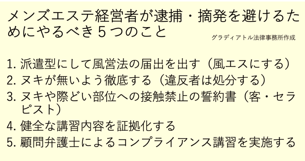 メンズエステ経営者が逮捕・摘発を避けるためにやるべき５つのこと