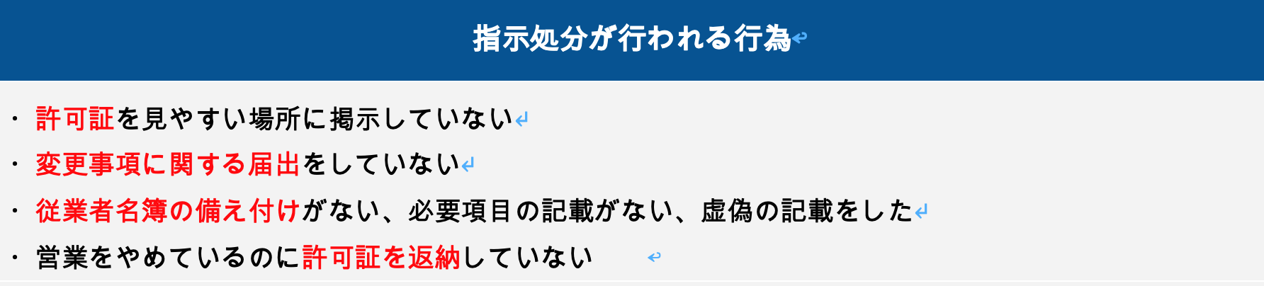 指示処分が行われる行為