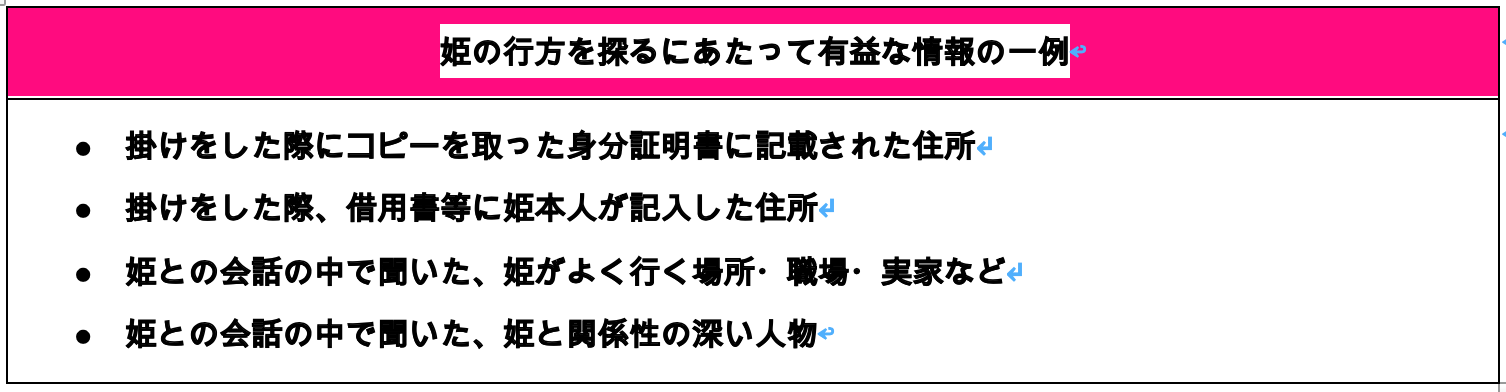 姫の行方を探るにあたって有益な情報の一例