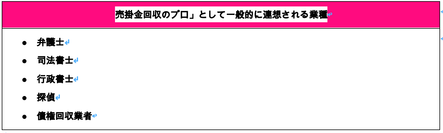 売掛金回収のプロ」として一般的に連想される業種