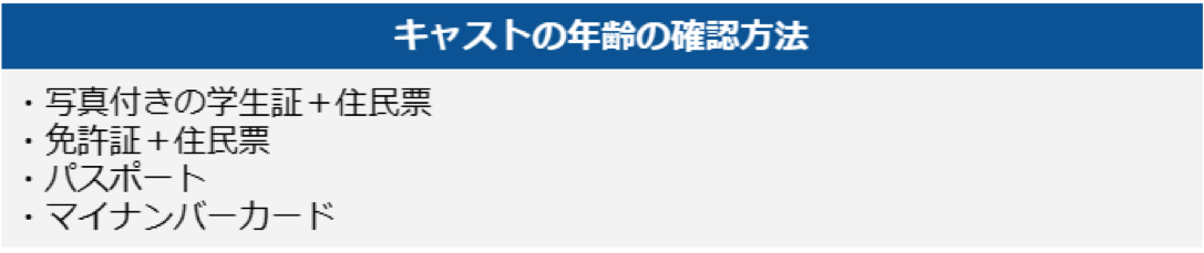 キャストの年齢確認方法