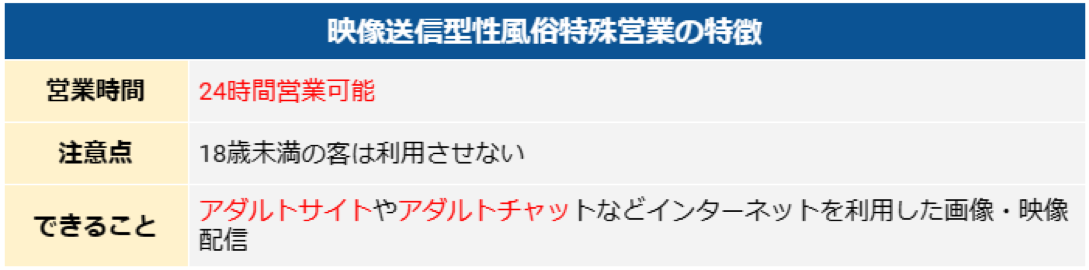 映像送信型性風俗特殊営業の特徴