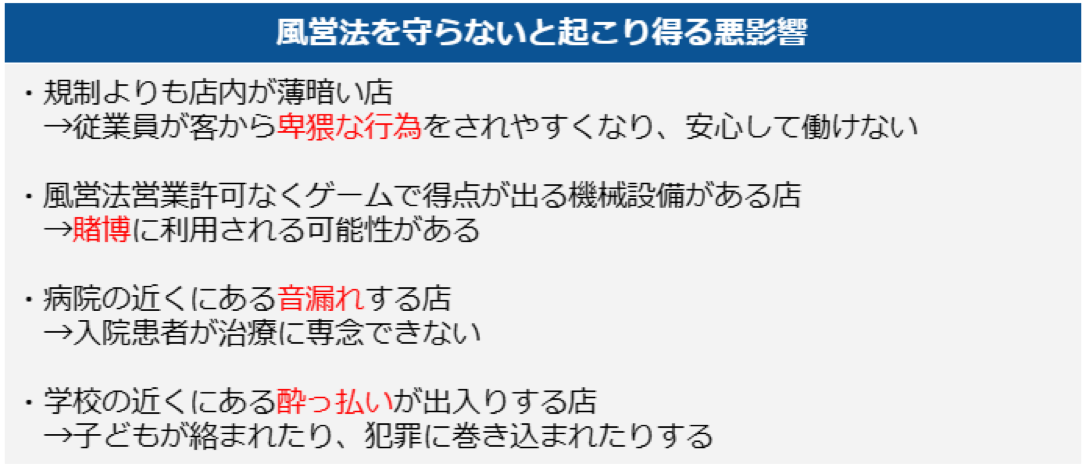 風営法を守らないと起こりうる悪影響