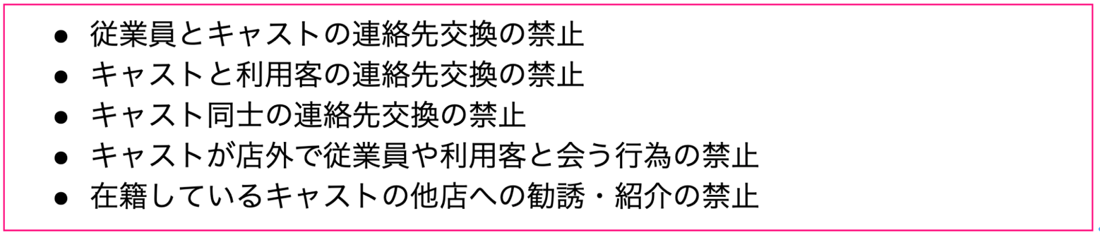 風俗での禁止事項条項