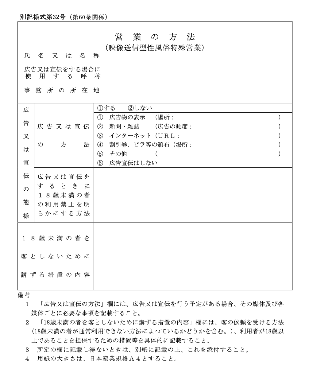 「営業の方法」映像送信型性風俗特殊営業