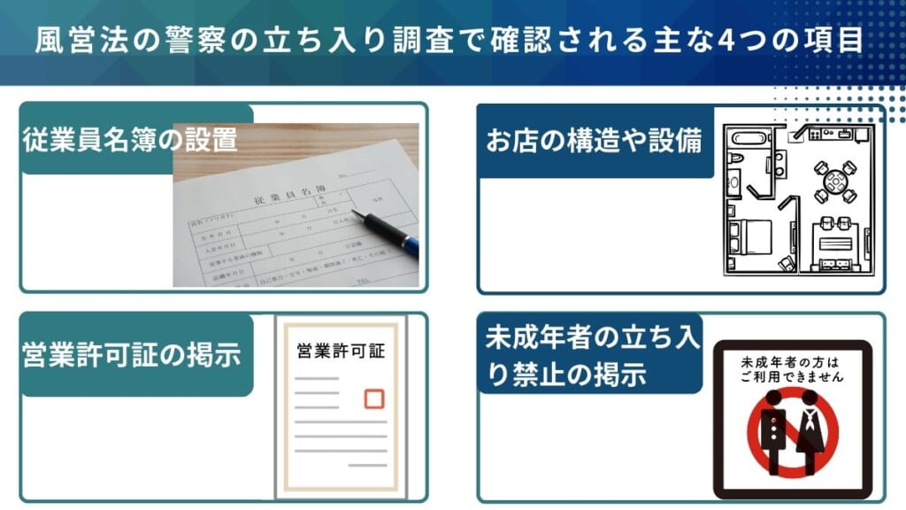 風営法の警察の立ち入り調査で確認される主な4つの項目