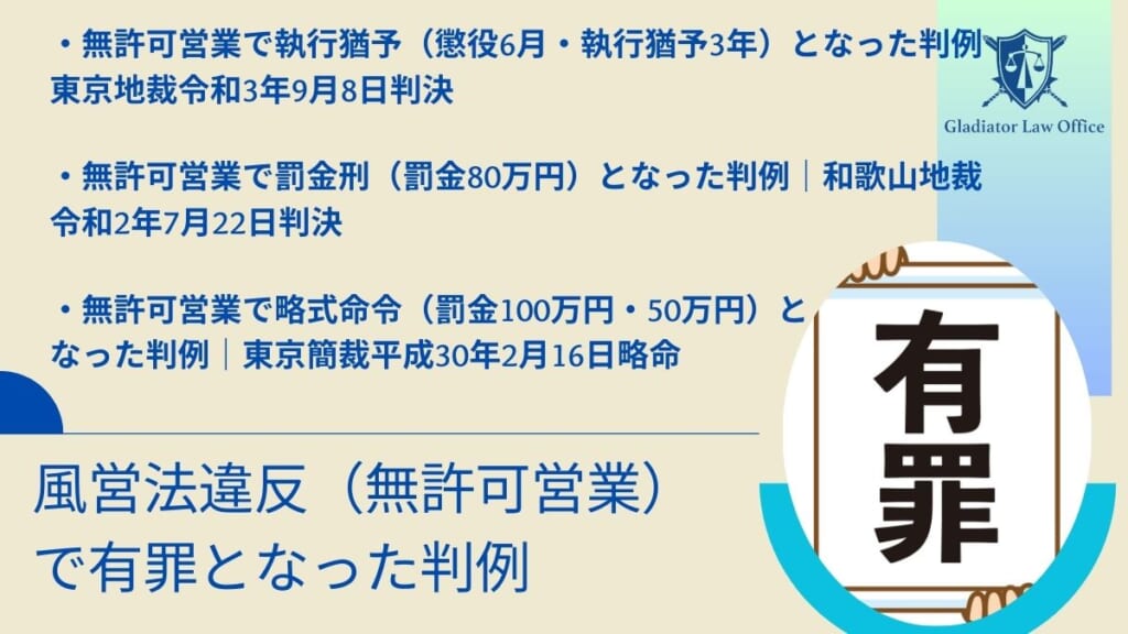 風営法違反（無許可営業）で有罪となった判例