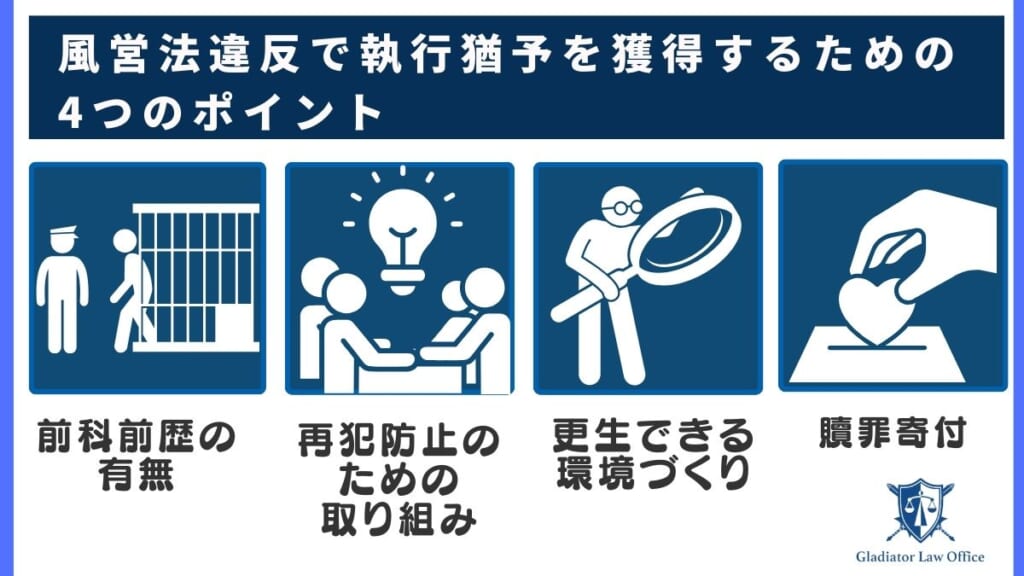 風営法違反で執行猶予を獲得するための4つのポイント