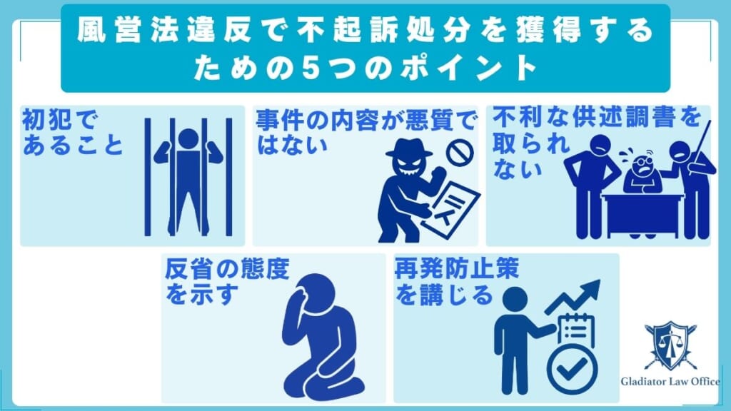 風営法違反で不起訴処分を獲得するための5つのポイント