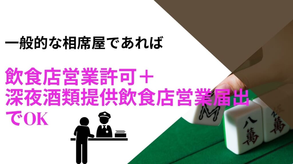 一般的な相席屋であれば飲食店営業許可＋深夜酒類提供飲食店営業届出でOK
