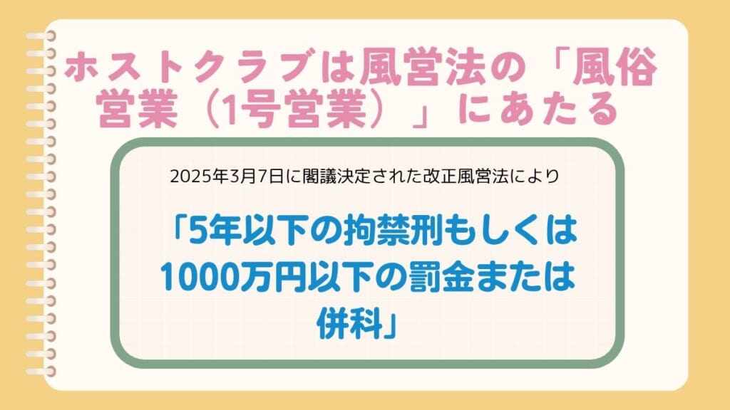 ホストクラブは風営法の「風俗営業（1号営業）」にあたる
