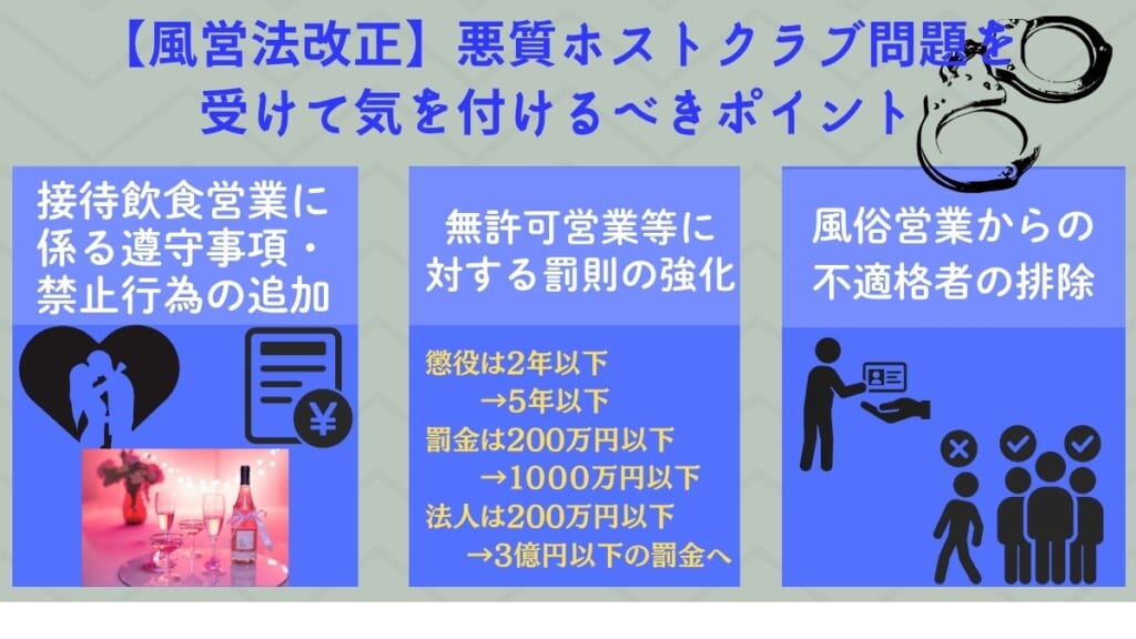 【風営法改正】悪質ホストクラブ問題を受けて気を付けるべきポイント