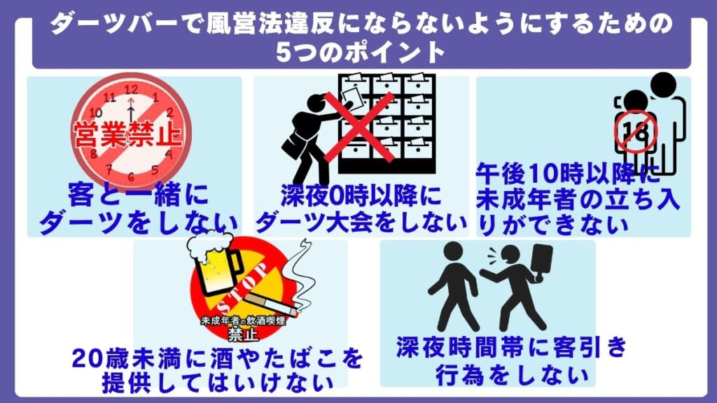 ダーツバーで風営法違反にならないようにするための5つのポイント