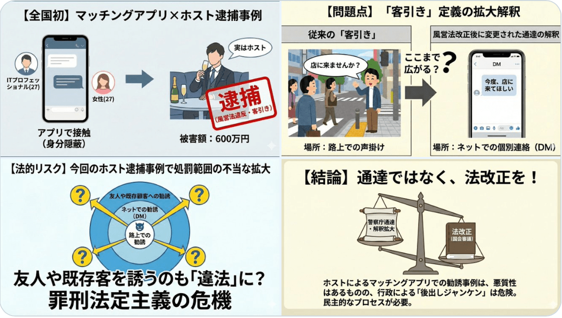 風営法「客引き」ホストマッチングアプリ利用で逮捕事例まとめ