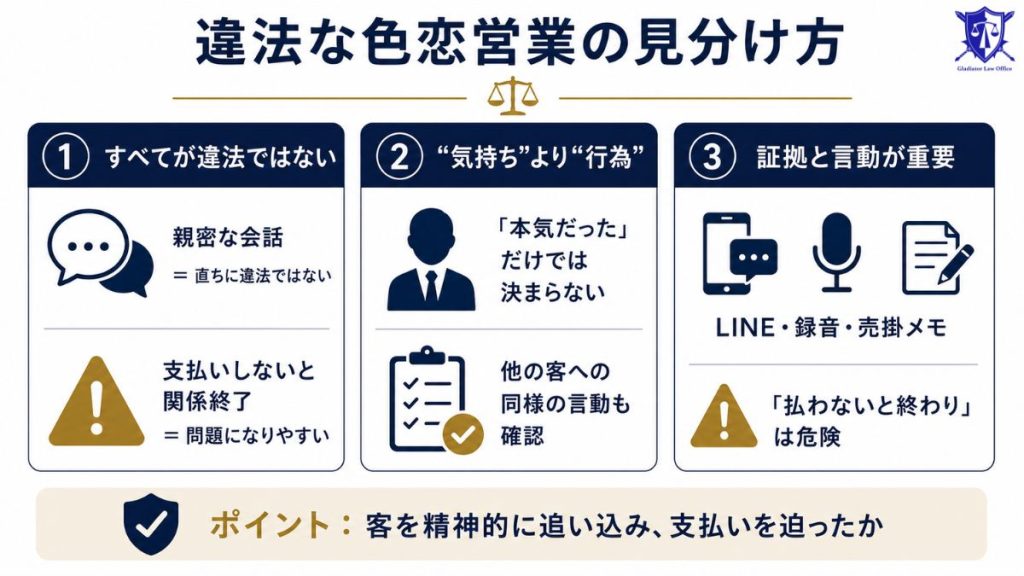 【風営法に強い弁護士が解説】風営法に違反する色恋営業かどうかを判断するポイント