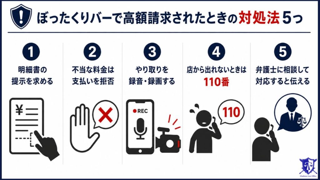 ぼったくりバーで高額請求されたときにまず取るべき対処法