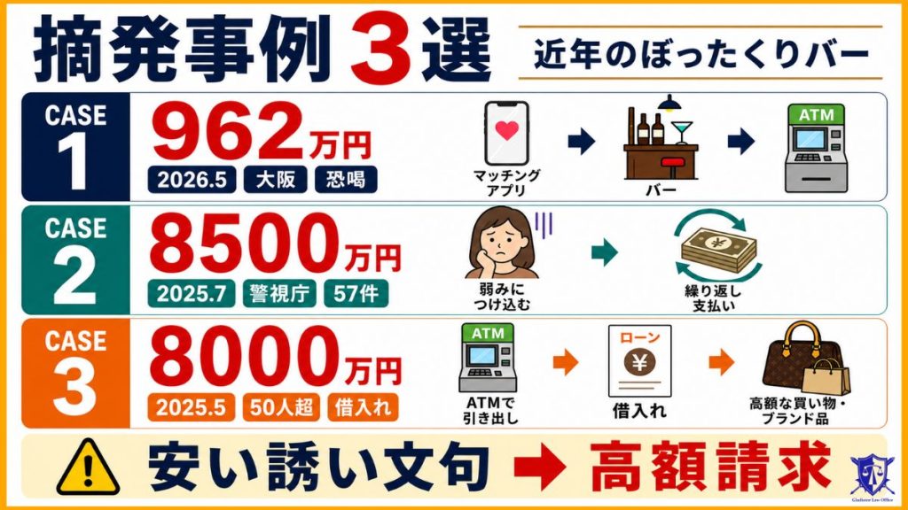 近年のぼったくりバーの摘発事例